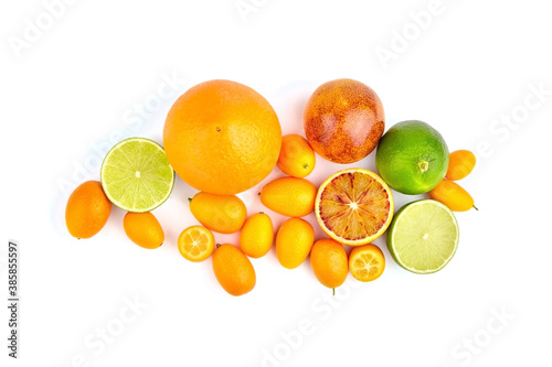 Fresh citrus fruits isolated on white background