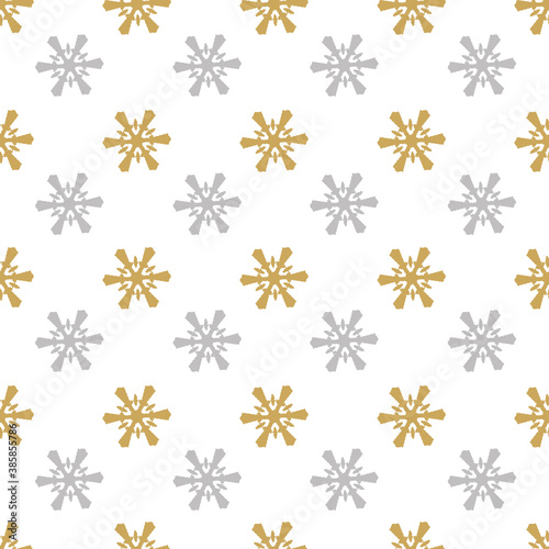 seamless pattern gold, silver snowflakes on white background, Christmas and Winter background