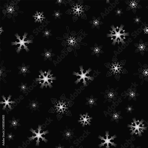 seamless pattern silver snowflakes on black background  Winter background