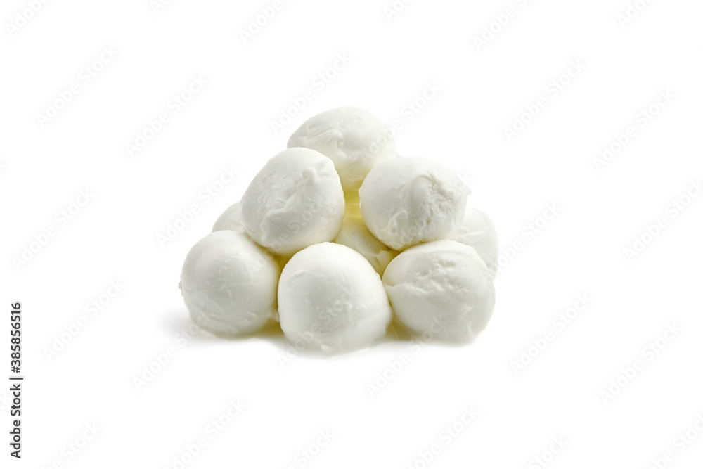 Mini mozzarella cheese balls isolated on white background.