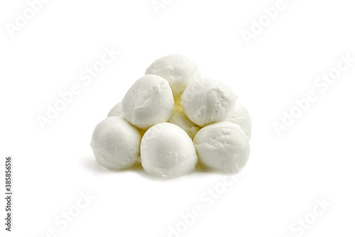 Mini mozzarella cheese balls isolated on white background.