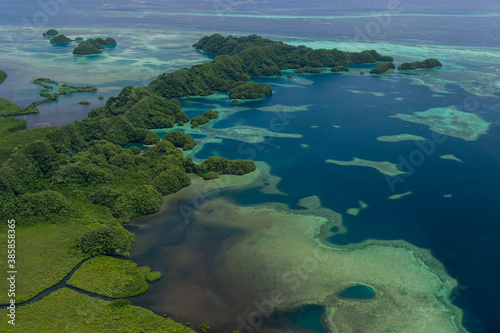 Fototapeta Naklejka Na Ścianę i Meble -  Rock Islands and coral reefs of Palau, Aerial shot