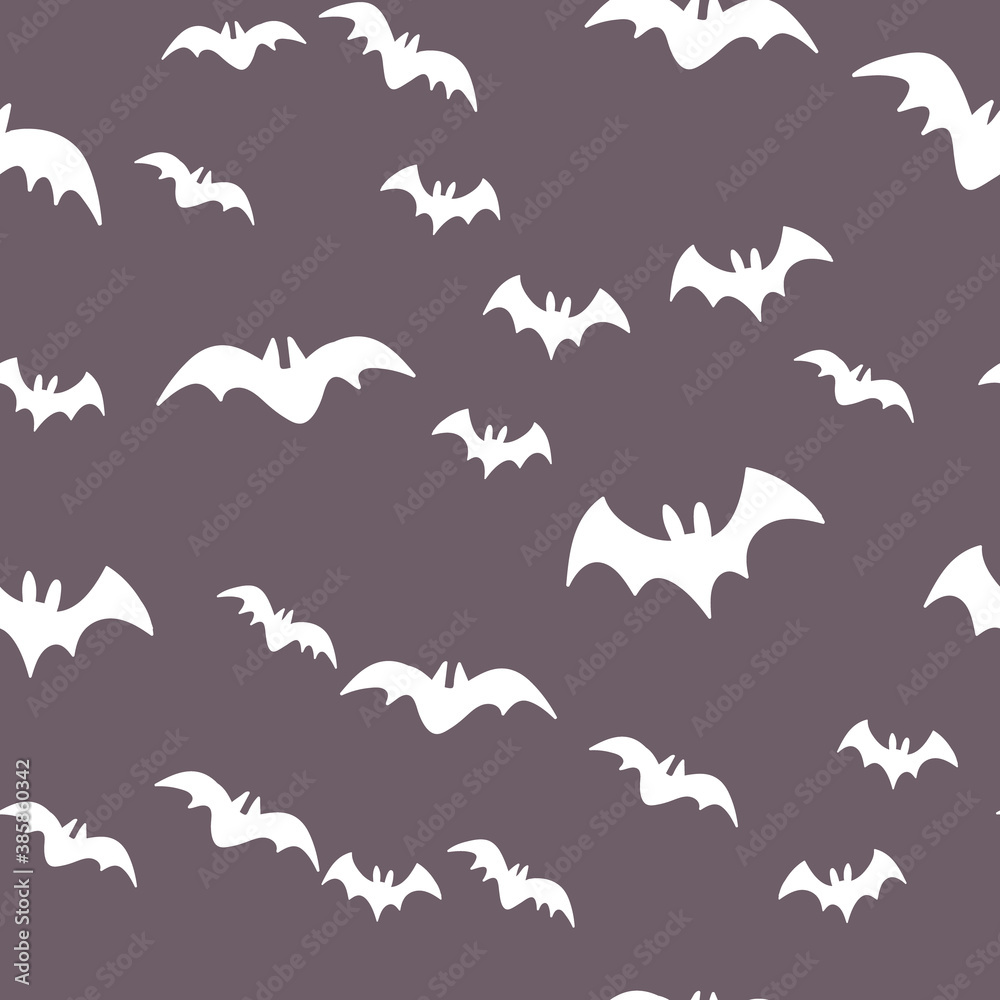 Fototapeta premium Halloween pattern with flying bats. Vector seamless background. Bat simple illustration texture.