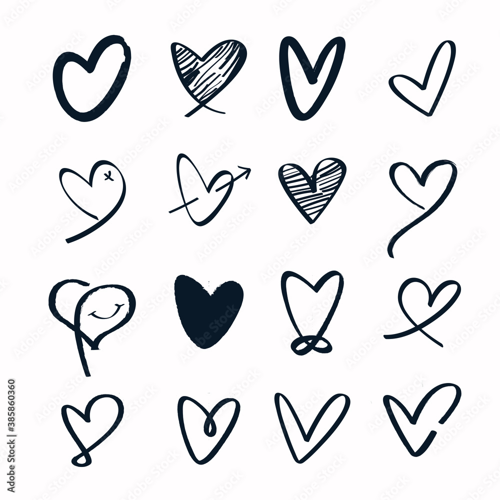Set collection of illustrated heart icons