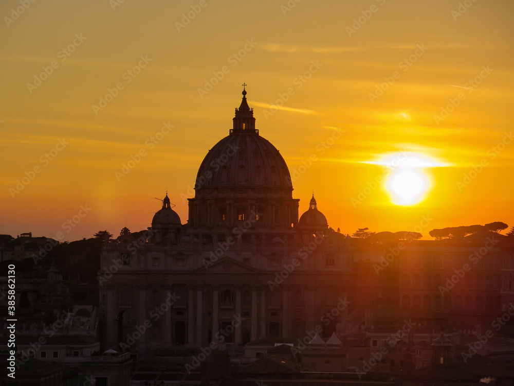 Sunset over Saint Peter of Roma from the Castel Saint Angelo with beautiful color