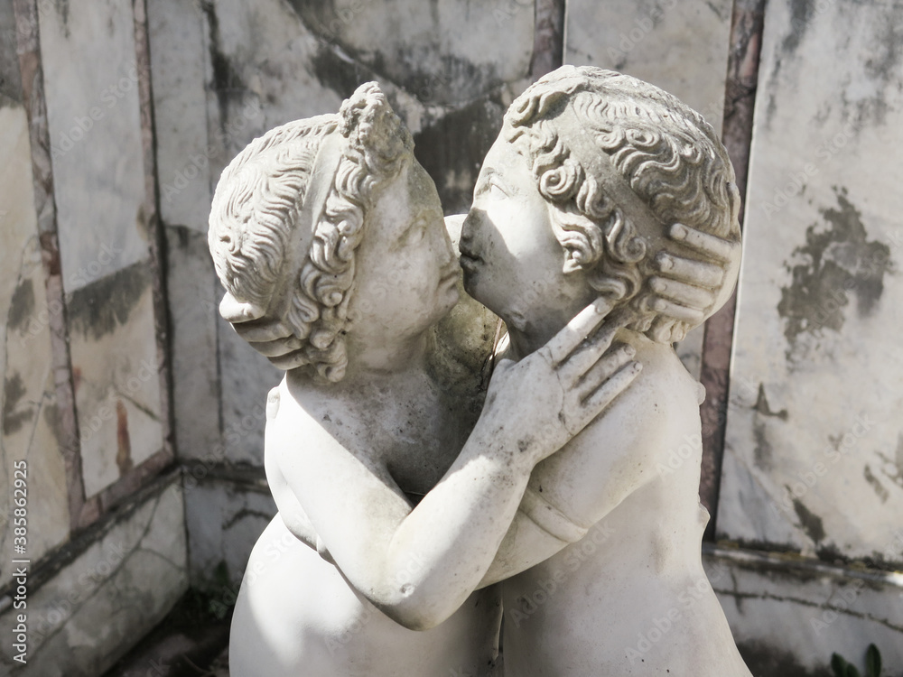 Marble statue of Cupid and Psyche, at Ostia Antica archeological site near Rome, Italy