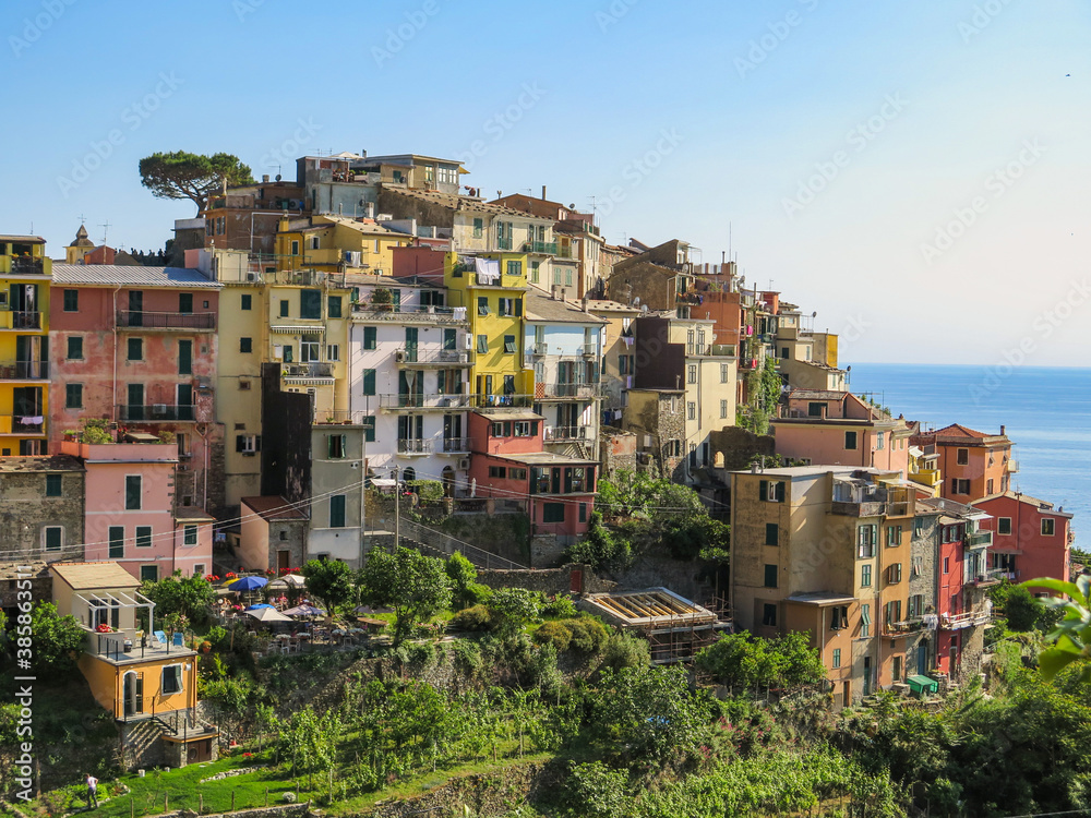 View of Corniglia, a beautiful hilltop italian village in the Cinque Terre