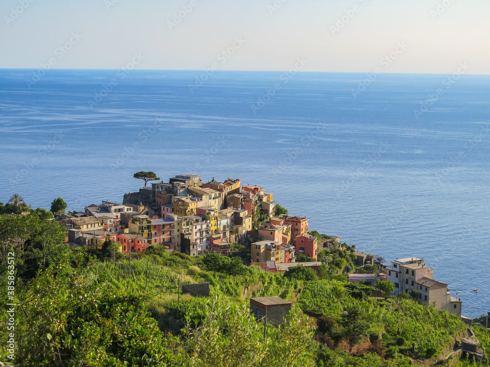 View of Corniglia, a beautiful hilltop italian village in the Cinque Terre
