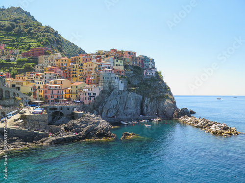 Beautiful view of Manarola, a colorful italian village in the Cinque Terre, Italy