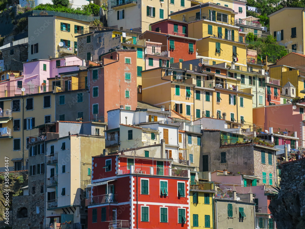 Close-up of Riomaggiore's colorful houses, Cinque Terre, Italy