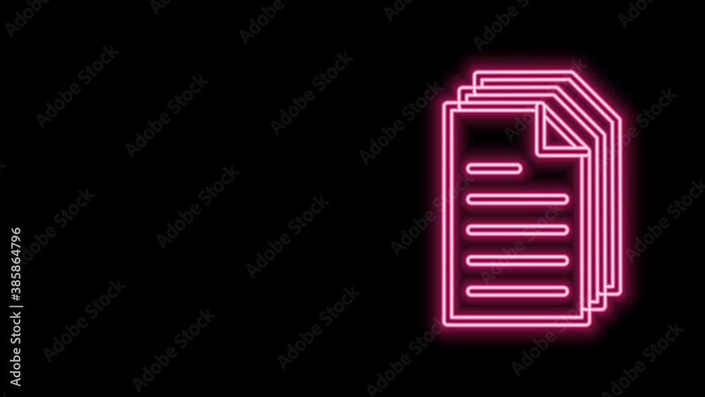 Glowing neon line File document icon isolated on black background. Checklist icon. Business concept. 4K Video motion graphic animation