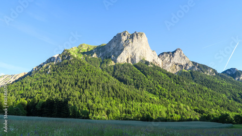 View on the Grand Ferrand mount from La Jarjatte on a sunny day in the Devoluy, French Alps 