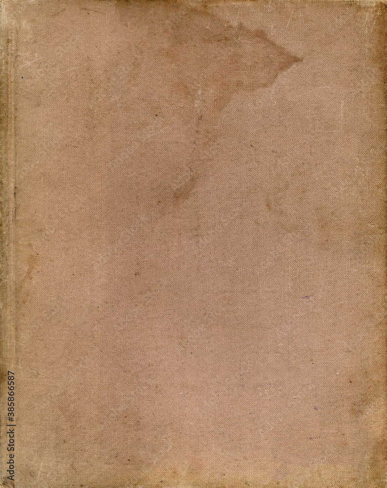 Fototapeta premium Textile texture. Brown old book cover. Rough canvas surface. Blank retro page. Empty place for text. Perfect for background and vintage style design.