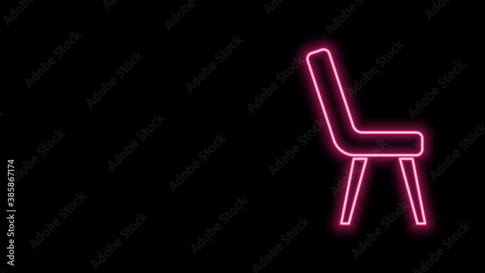 Glowing neon line Armchair icon isolated on black background. 4K Video motion graphic animation Glowing neon line Armchair icon isolated on black background. 4K Video motion graphic animation