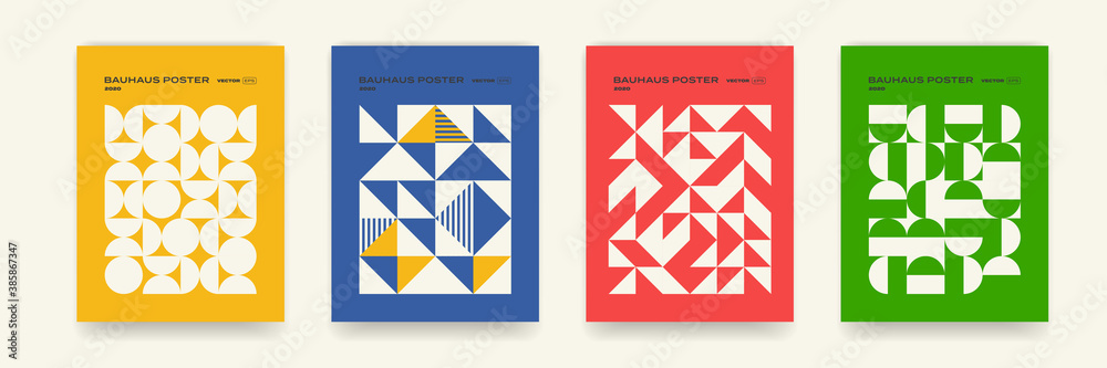 Bauhaus geometric pattern background, vector abstract cover templates. Cool minimal modern or retro art design and trendy Bauhaus pattern backgrounds, posters brochures covers