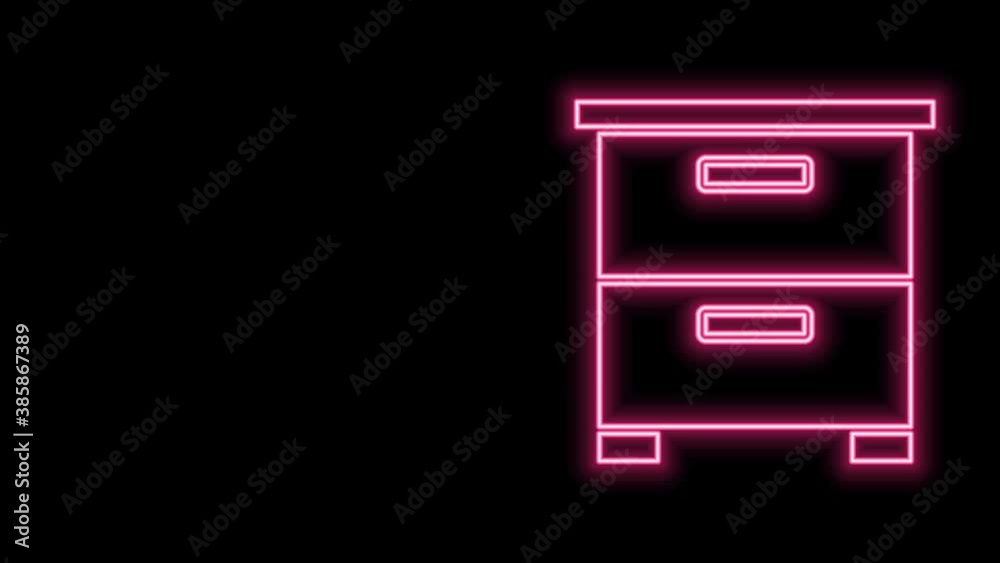 Glowing neon line Furniture nightstand icon isolated on black background. 4K Video motion graphic animation Glowing neon line Furniture nightstand icon isolated on black background. 4K Video motion graphic animation