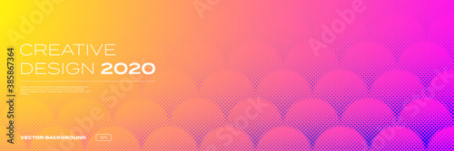 Background color gradient pattern, geometric halftone vector abstract trendy design. Simple minimal neon purple pink and yellow halftone color gradient on modern pattern background