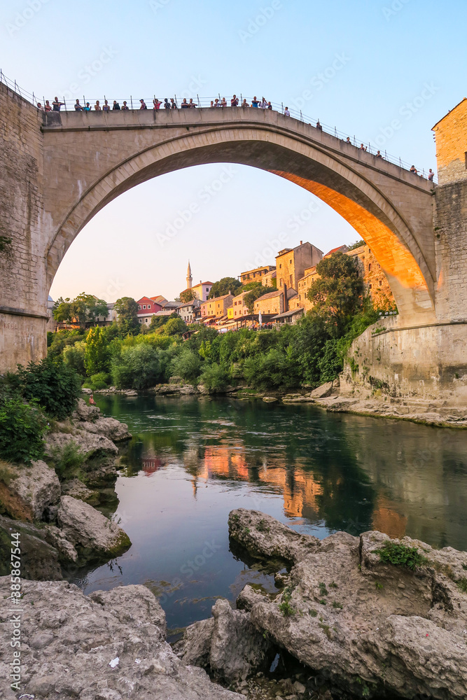 Beautiful view of Mostar's old bridge in Bosnia-Herzegovina