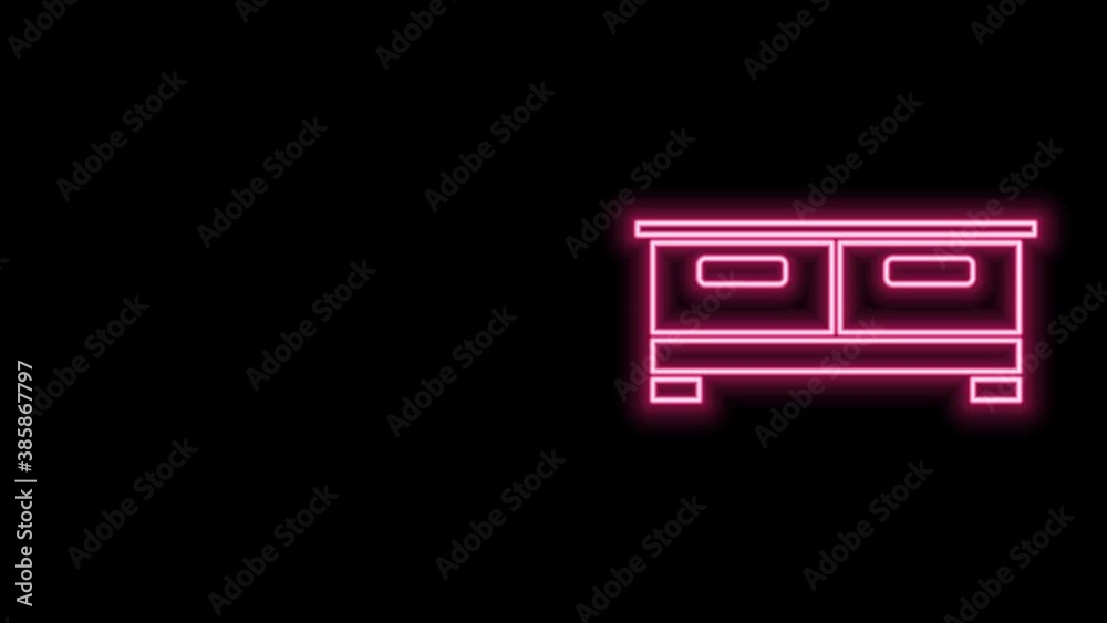 Glowing neon line Chest of drawers icon isolated on black background. 4K Video motion graphic animation Glowing neon line Chest of drawers icon isolated on black background. 4K Video motion graphic animation