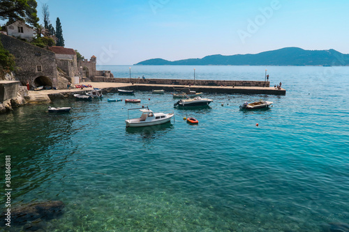 Small harbor of Trsteno on the damatian coast near Dubrovnik, Croatia