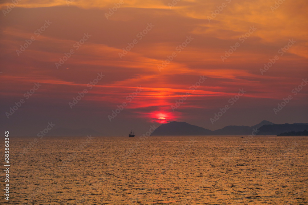 Beautiful sunset over the Adriatic sea near Dubrovnik 