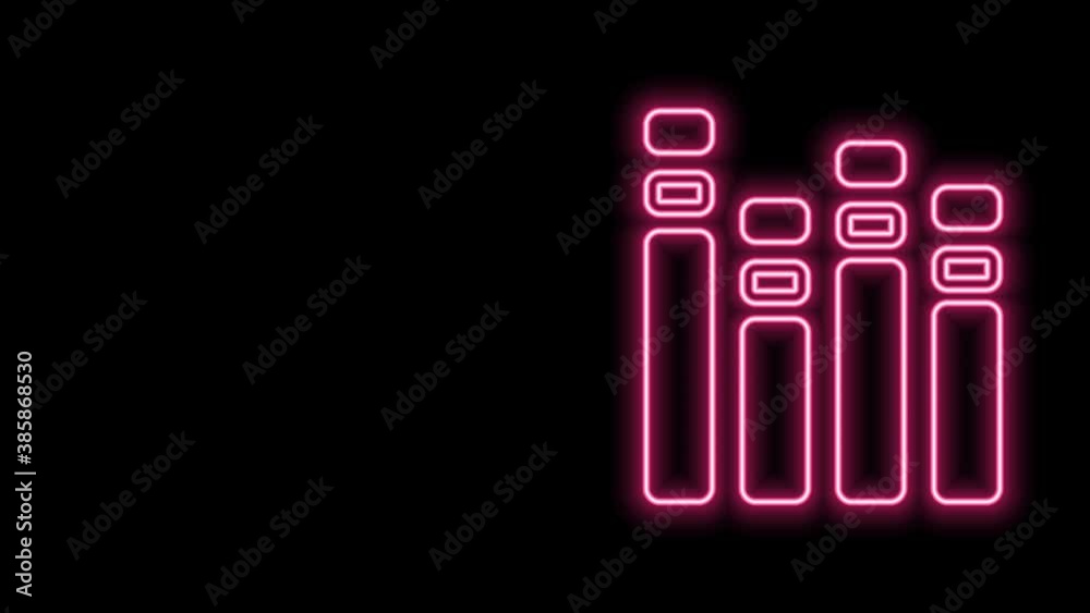 Glowing neon line Music equalizer icon isolated on black background. Sound wave. Audio digital equalizer technology, console panel, pulse musical. 4K Video motion graphic animation Glowing neon line Music equalizer icon isolated on black background. Sound wave. Audio digital equalizer technology, console panel, pulse musical. 4K Video motion graphic animation