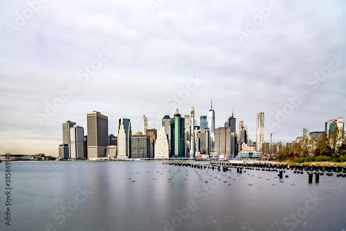 new york city skyline on a cloudy day