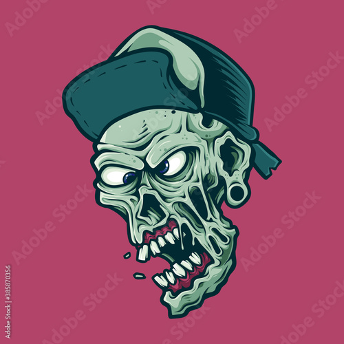Cool Detailed Zombie wearing hat Head Illustration