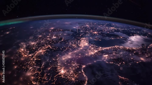 Planet Earth at Night Seen from the ISS: Lights of Europe (4k Timelapse with aurora borealis, the UK, Italy and the Mediterranean Sea). Created from Public Domain images, courtesy of NASA JSC