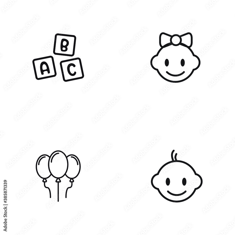 Set, collection of baby icons, such as balloons, faces, puzzles etc isolated on white background EPS Vector Set, collection of baby icons, such as balloons, faces, puzzles etc isolated on white background EPS Vector
