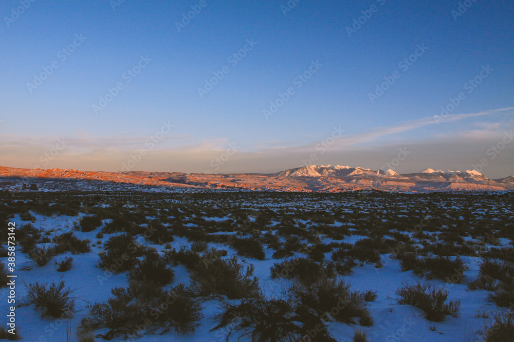 Sunrise at Arches National Park, Utah winter
