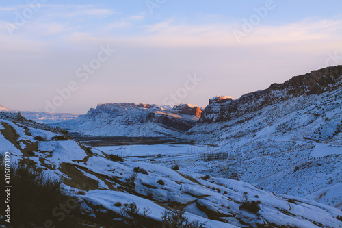 Sunrise at Arches National Park  Utah winter