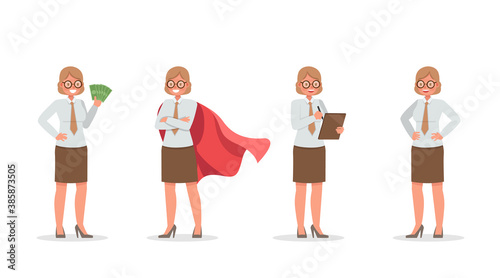 Old businesswoman working in office character vector design. Presentation in various action. no16 photo