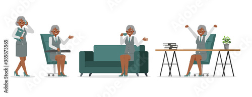 Old businesswoman working in office character vector design. Presentation in various action. no26
