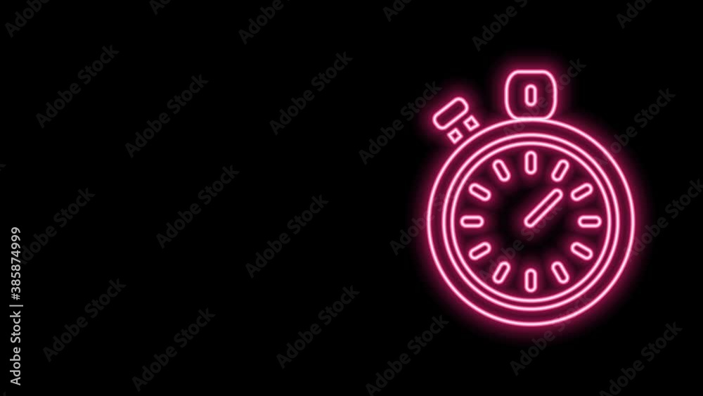 Glowing neon line Stopwatch icon isolated on black background. Time timer sign. Chronometer sign. 4K Video motion graphic animation Glowing neon line Stopwatch icon isolated on black background. Time timer sign. Chronometer sign. 4K Video motion graphic animation