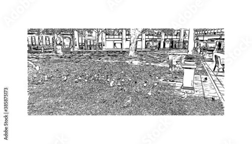Building view with landmark of Birmingham is a major city in England. Hand drawn sketch illustration in vector.