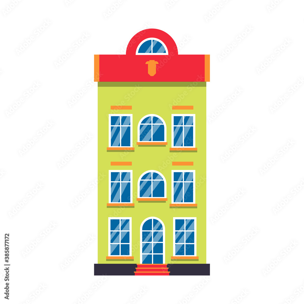Single icon cartoon house colorful architecture Amsterdam. Flat urban building tall town and suburban home cottage. Closeup graphic townhouse, european style. Isolated on white vector illustration
