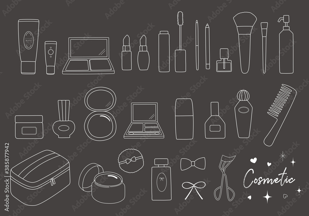 いろんなコスメグッズ 化粧品のイラストセット 線画 Stock Vector Adobe Stock