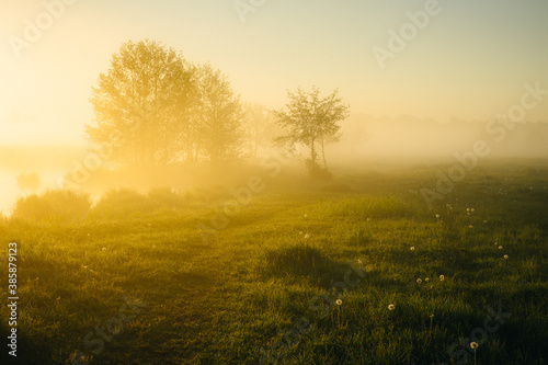 misty morning sunrise