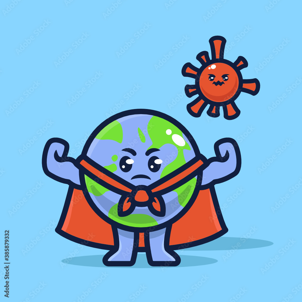 Earth fighting virus corona design illustration