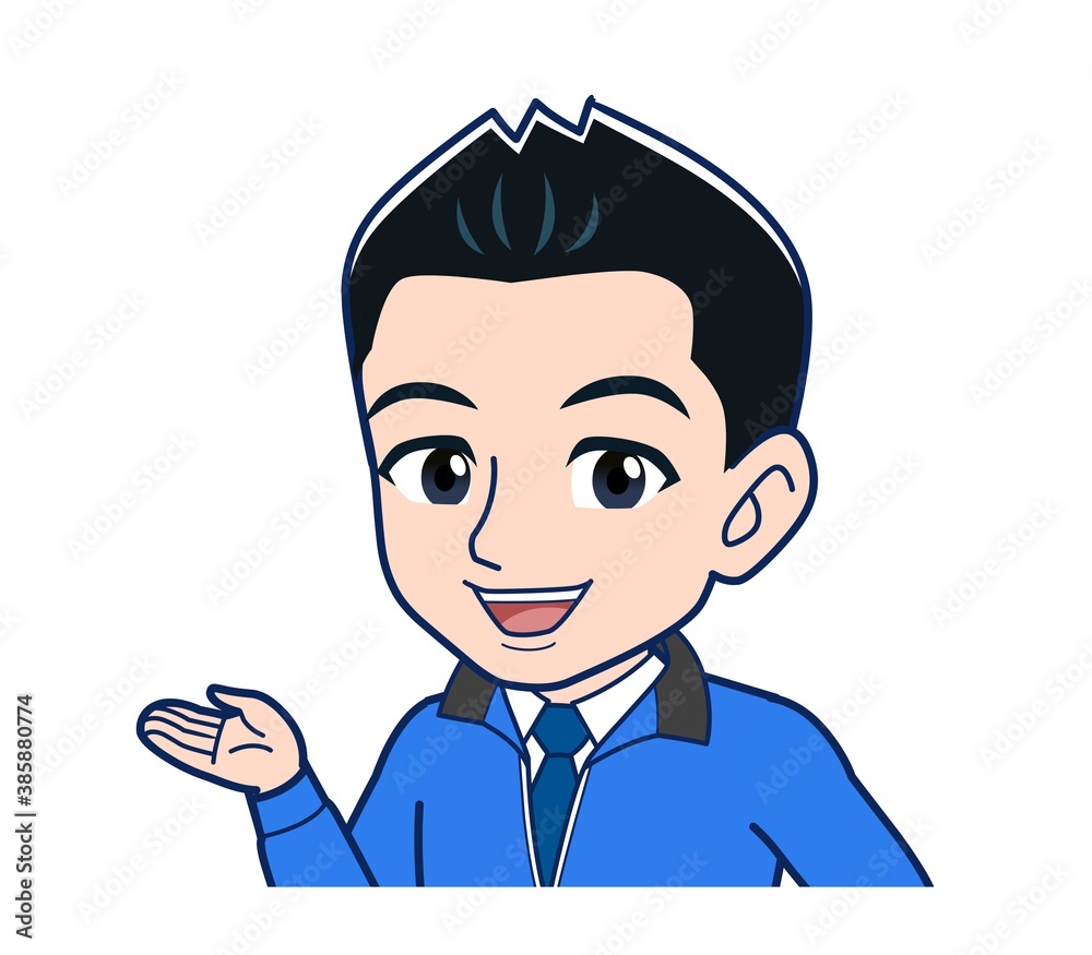 Male clerk in a blue outerwear Male clerk in a blue outerwear