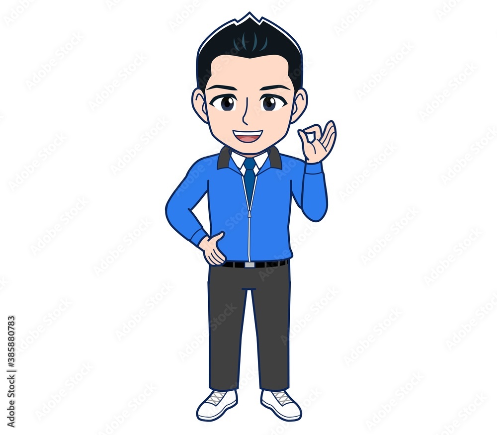 Male clerk in a blue outerwear Male clerk in a blue outerwear