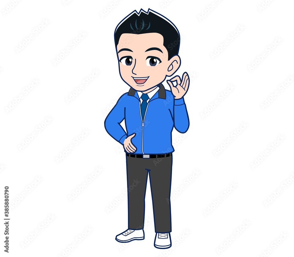 Male clerk in a blue outerwear Male clerk in a blue outerwear
