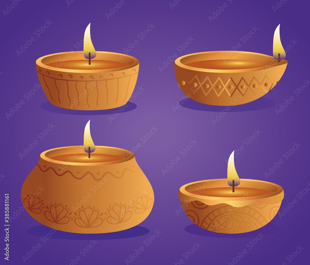 Happy diwali diya candles set design, Festival of lights theme Vector illustration Happy diwali diya candles set design, Festival of lights theme Vector illustration