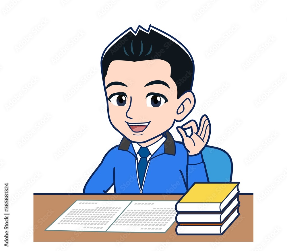 Male clerk in a blue outerwear Male clerk in a blue outerwear