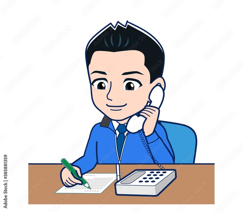 Male clerk in a blue outerwear Male clerk in a blue outerwear