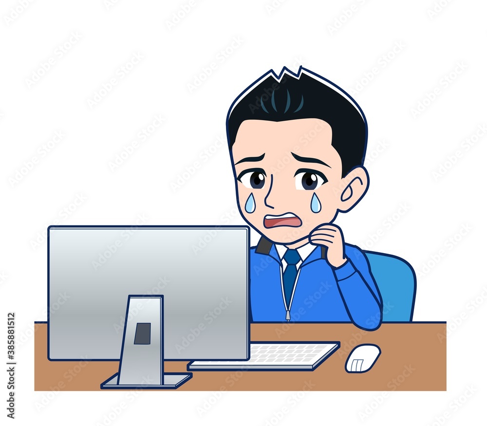 Male clerk in a blue outerwear Male clerk in a blue outerwear