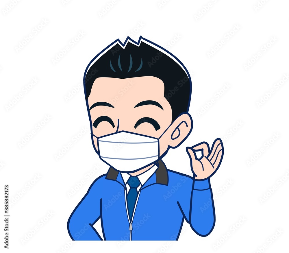 Male clerk in a blue outerwear Male clerk in a blue outerwear
