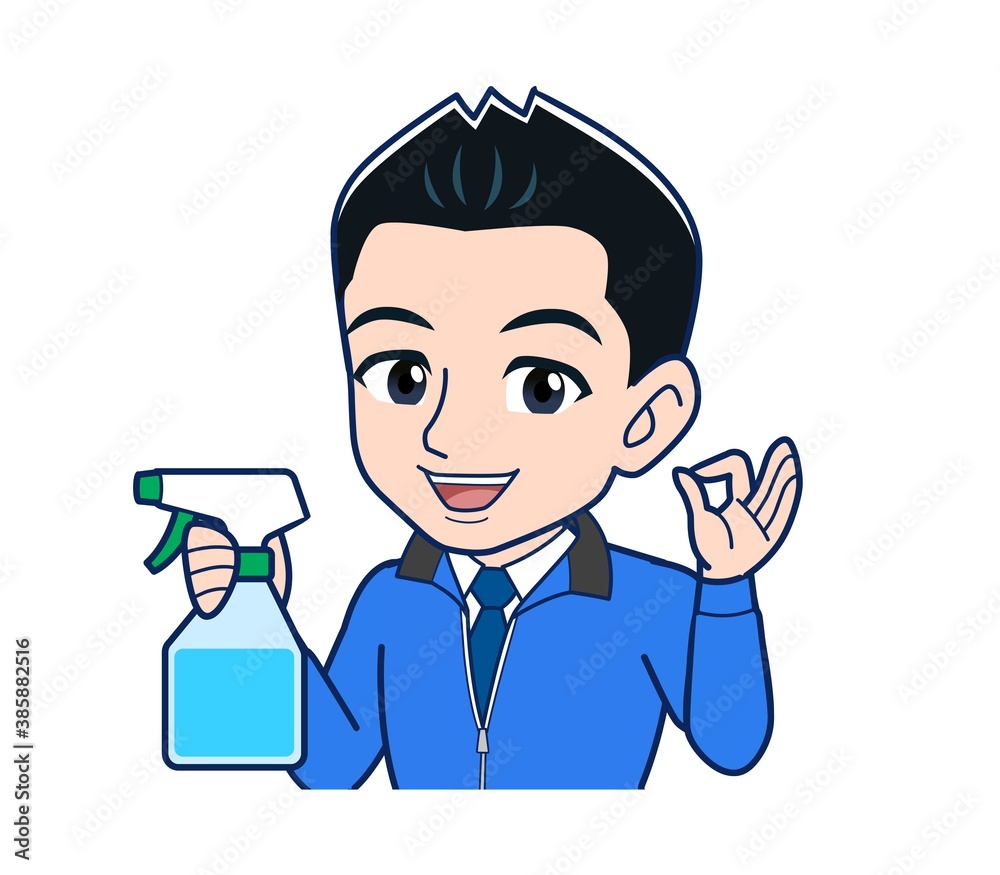 Male clerk in a blue outerwear Male clerk in a blue outerwear
