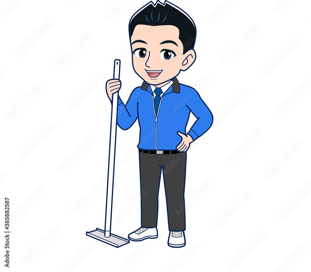 Male clerk in a blue outerwear Male clerk in a blue outerwear